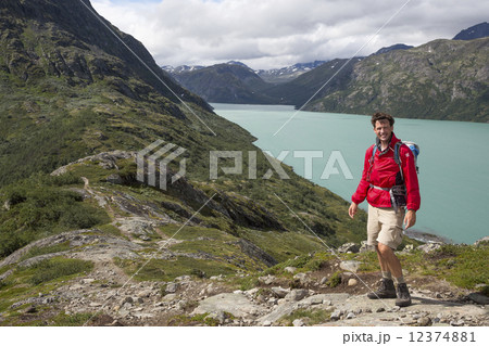 Dutch hiker at Knutshoe Mountain (Jotunheimen National Park, Opp 12374881
