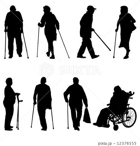 Silhouette Of Disabled People On A White のイラスト素材