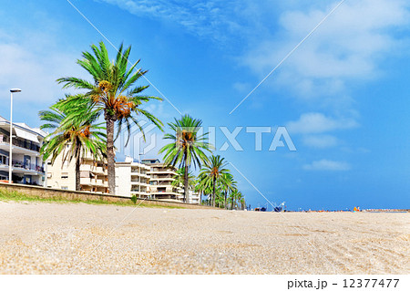 Seafront, beach,coast in Spain. Suburb of Barcelona, Catalonia 12377477