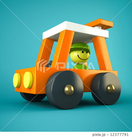 Orange toy car on blue background 12377791