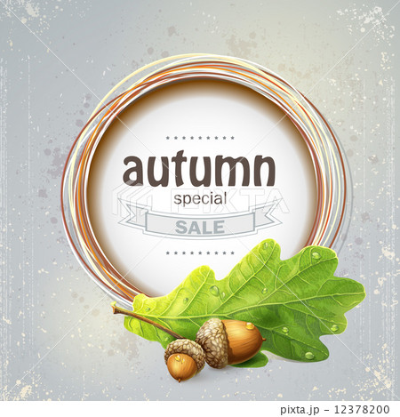 Background image for the big autumn sale with oak leaves with acorns 12378200