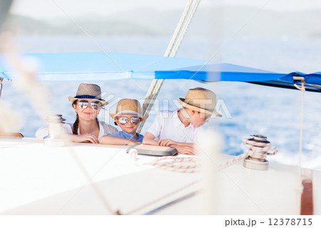 Mother and kids at luxury yacht 12378715