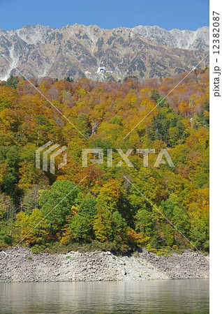 紅葉の黒部湖から立山連峰をのぞむ 紅葉の黒部湖から立山連峰をのぞむ 12382087