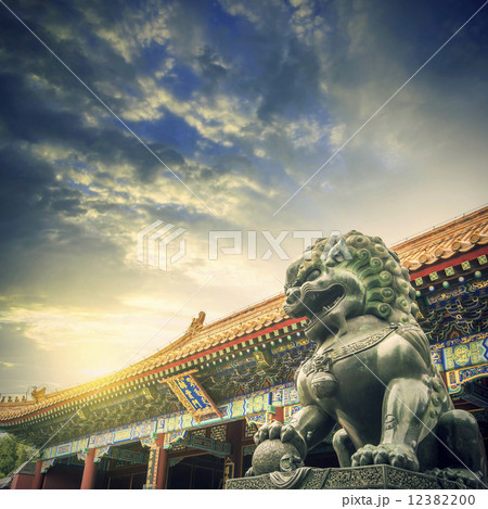 In Beijing, China, copper lions and ancient architecture, a Chinese symbol. In Beijing, China, copper lions and ancient architecture, a Chinese symbol. 12382200
