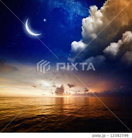 Sunset, sea and moon 12382596