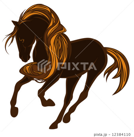 running bay color horse with long mane - beautiful vector animal isolated on white 12384110