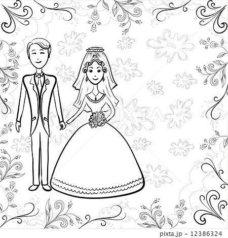 Bride and groom on floral background, contour Bride and groom on floral background, contour 12386324