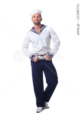 Cheerful bearded sailor isolated on white 12388741
