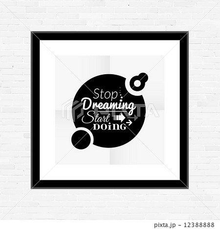 Stop dreaming strart doing phrase, typographic lettering logo on sky background 12388888