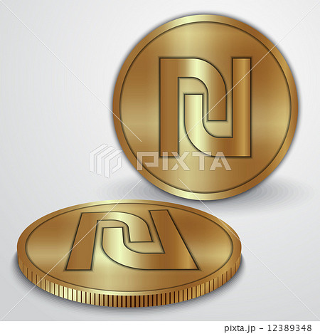 Vector illustration of gold coins with Israeli Sheqel currency sign 12389348