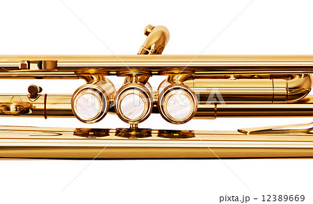 golden brass trumpet valves top view isolated on white backgroun 12389669