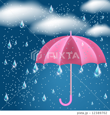 Clouds with rain and opened umbrella 12389702