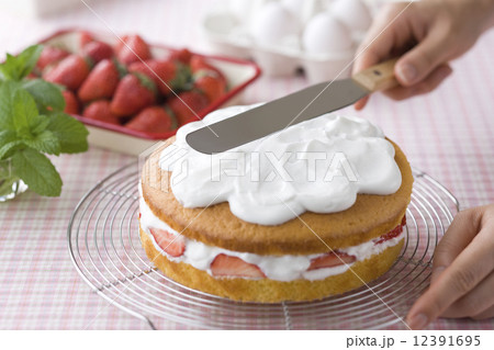 生クリームを塗ったスポンジケーキ 生クリームを塗ったスポンジケーキ 12391695