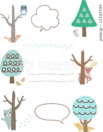 冬の木と動物のフレームのイラスト素材