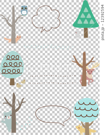 冬の木と動物のフレームのイラスト素材