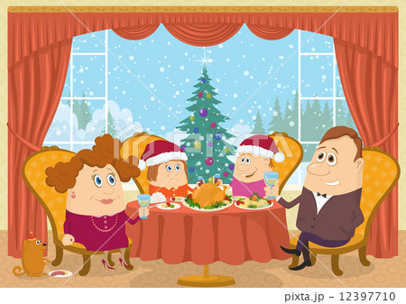 Family at home celebrating Christmas Family at home celebrating Christmas 12397710