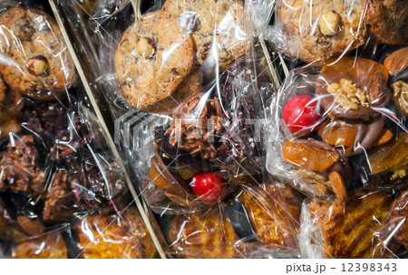 Set of French packaged sweets lay on the counter Set of French packaged sweets lay on the counter 12398343