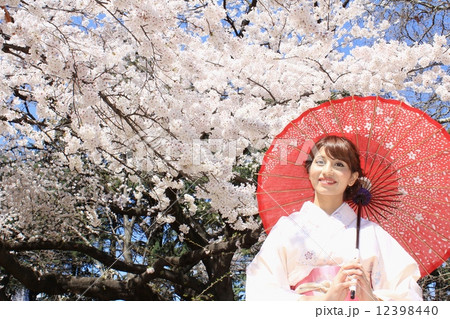 花見をする和服美人 12398440