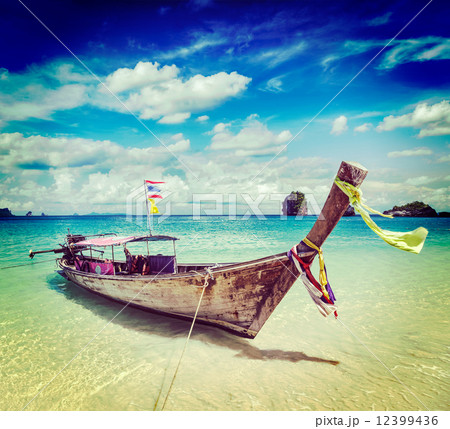 Long tail boat on beach, Thailand 12399436