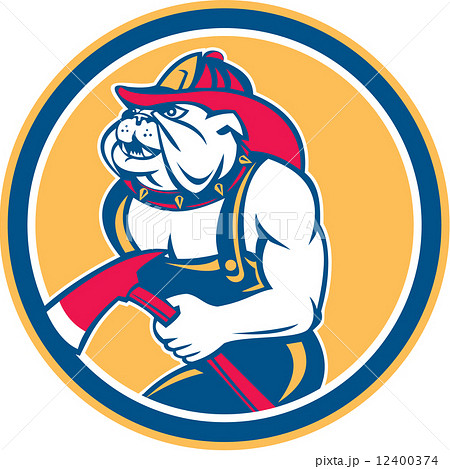 Bulldog Fireman With Axe Circle Retro Bulldog Fireman With Axe Circle Retro 12400374