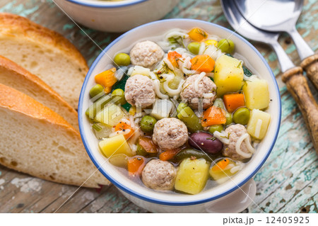 Meatball soup with vegetables Meatball soup with vegetables 12405925