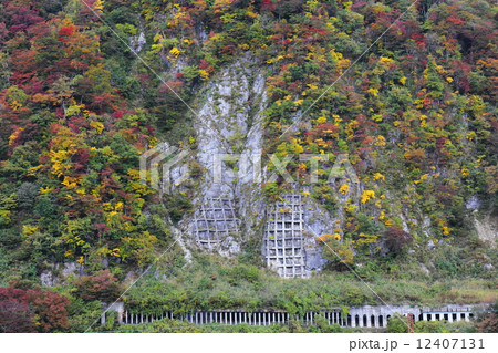 山の紅葉と防災工事 12407131