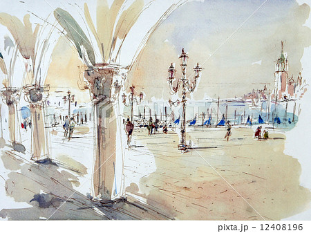 イタリアの世界遺産・ベニスのスケッチ 12408196