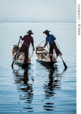 Burmese fisherman at Inle lake, Myanmar Burmese fisherman at Inle lake, Myanmar 12408342