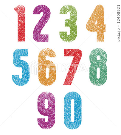 Retro style geometric bold rounded numbers set with hand drawn l 12408921