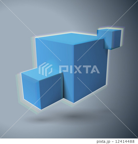 Three 3D cubes logo with aberrations 12414488