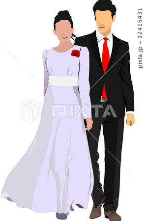 Bride and groom isolated on white for marriage ceremony design. 12415431