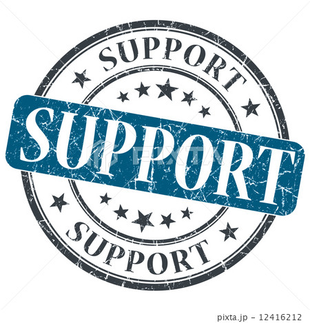 Support blue grunge round stamp on white background 12416212