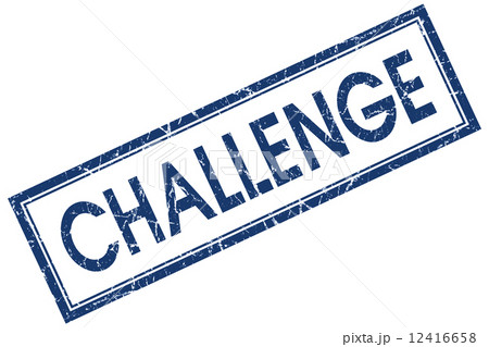 Challenge blue square grungy stamp isolated on white background 12416658
