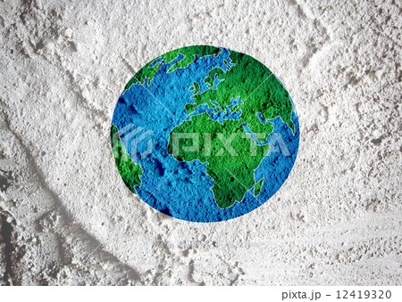 Globe earth idea   on Cement wall texture background design 12419320