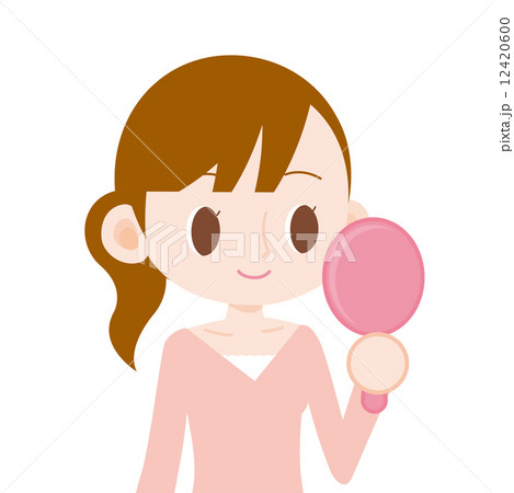 女性　手鏡を持つ　上半身 12420600
