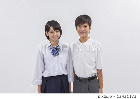 人物　中学生　白バック　イメージ 12421172