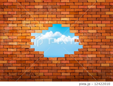 Vintage brick wall background with hole. Vector 12422010