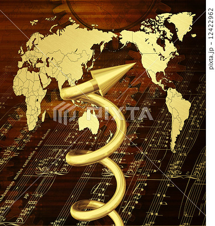 黄金のらせん矢印と世界地図 12422962