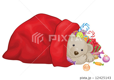 Vector Santa Claus bag with toys, gifts and sweets  isolated. 12425143