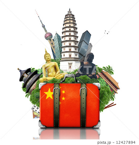 China, China landmarks, travel and retro suitcase 12427894