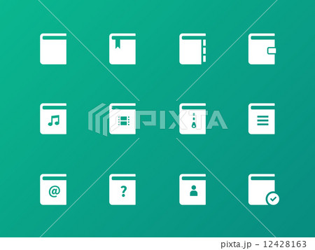 Book icons on green background. 12428163