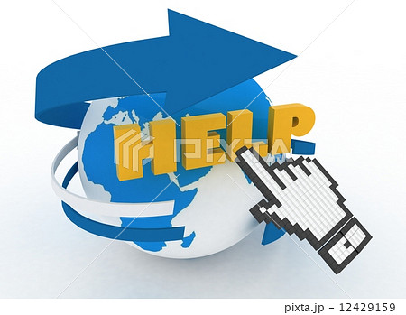 Earth globe and hand cursor on a word "help". 3d illustration of internet world wide web concept 12429159