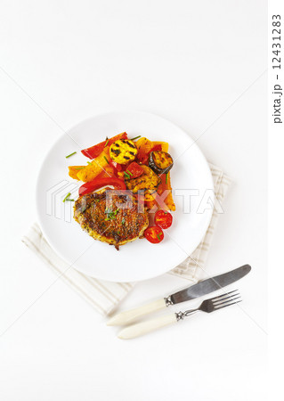 Roasted pork steak with grilled vegetables Roasted pork steak with grilled vegetables 12431283