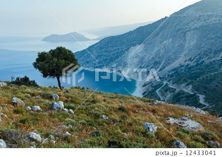 Top morning view of Myrtos Beach (Greece, Kefalonia). Top morning view of Myrtos Beach (Greece, Kefalonia). 12433041