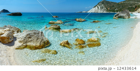 Petani Beach (Kefalonia, Greece) panorama. 12433614