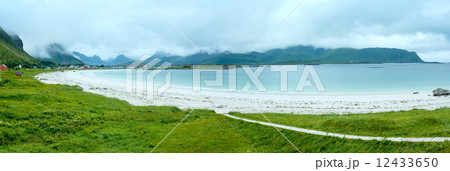 Ramberg beach summer cloudy view (Norway, Lofoten). 12433650