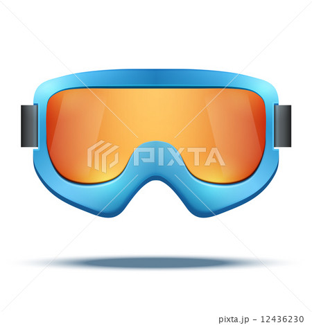 Classic vintage old school blue snowboard ski goggles with colorful glass. 12436230