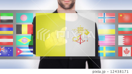 Hand pushing on a touch screen interface Hand pushing on a touch screen interface 12438171
