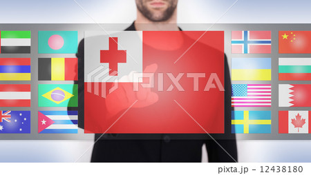 Hand pushing on a touch screen interface Hand pushing on a touch screen interface 12438180