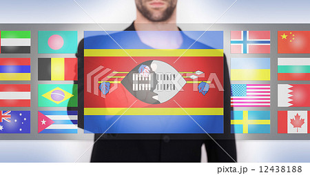 Hand pushing on a touch screen interface 12438188